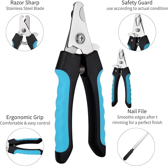 Kuzey Home- Dog & Cat Pets Nail Clippers and Trimmers - with Safety Guard to Avoid Overcutting, Free Nail File, Razor Sharp Blade - Professional Grooming Tool for Pets