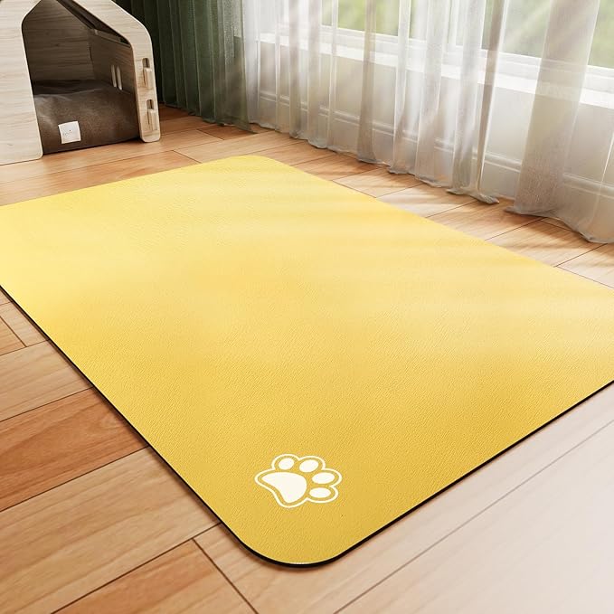 Dog Food Mat - Absorbent Cat Mat for Food and Water, No Stains Pet Feeding Bowl Mat, Easy to Clean Pet Placemats, Quick Dry Dog Water Dispenser Mat for Messy Drinkers | Paw Yellow 12"x 19"