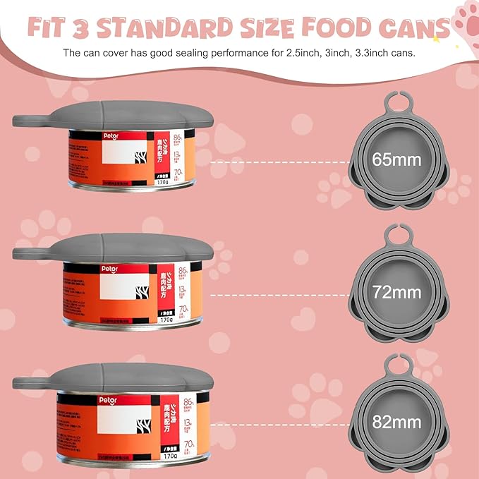 Yummy Sam 5 Pcs Pet Food Can Lids & Spoons Set, Including Wet Food Storage Can Covers for Multiple Sizes Pet Food Cans, Cat Can Opener, Cat Strip Feeder Spoon and Cat Spoons for Wet Food (Grey)