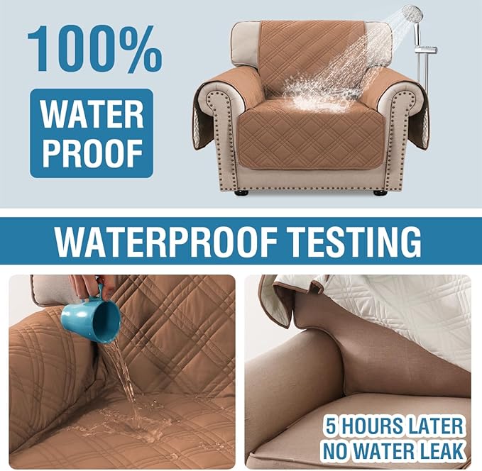 H.VERSAILTEX 100% Waterproof Arm Chair Covers Slipcover Modern Chair Slip Covers with Arms Living Room Chair Covers with Elastic Straps for Dog (Chair, Terracotta/Beige)