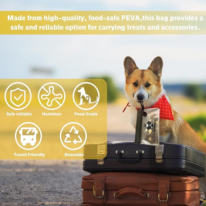 2-Pack Dog Treat Pouch,Lightweight, Compact,Leak Proof,Water Resistant,Carabiner Clip Dogs Travel Bag,Food-Safe Peva Reusable Bags,Holds Treats,Poop Bags,Toys Pet Bag,Dog Travel Accessories