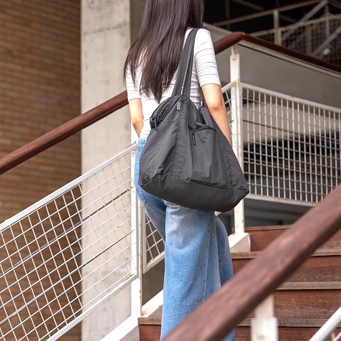 Ultra Light Packable Tote Bag Nylon for Travel, Lightweight Polyester Foldable Totes with Zipper, 25L Collapsible Compact Dark Grey, Gifts for Christmas