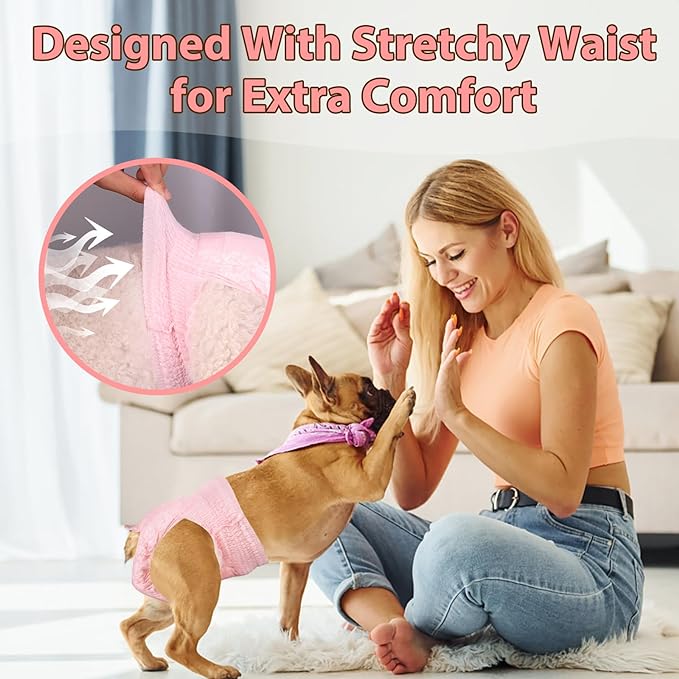 Ambreview Disposable Dog Diapers Female, Just Pull It Up, Doggie Diapers for Female Dogs, Strong Absorbency | Leak Proof, for Dogs in Heat | Elderly | Disabled, L 30 PCS