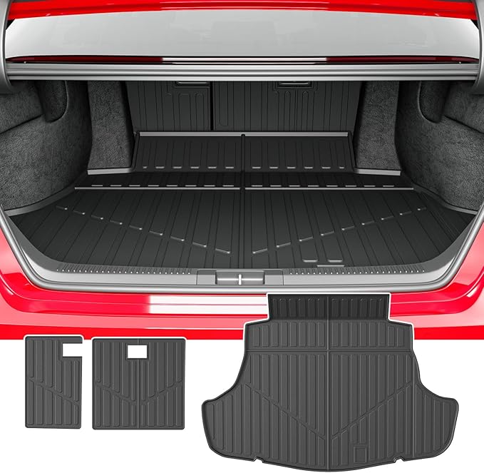 powoq Cargo Mat Compatible with 2025 2026 Toyota Camry Cargo Liner Trunk Mat (Includes Hybrid) TPE Back Seat Protector Replacement for 2025-2026 Toyota Camry Accessories (Trunk Mat+Backrest Mats)
