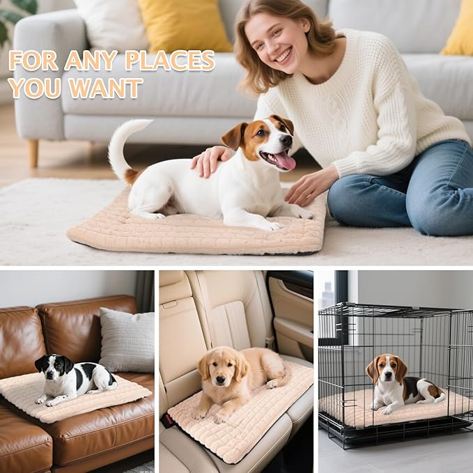 BVAGSS Dog Bed Washable Crate Mattress,Anti-Slip Memory Foam Soft Warm Pet Cushion for Small Medium Dogs, Calming Fluffy Sleeping Kennel Pad XH082 (30''x20'',Apricot)