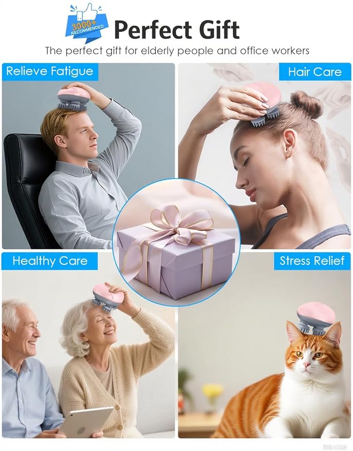 Upgraded Handheld Cat Massager Dog, Electric Pet Massager for Christmas Gifts, with 4 Massage Heads, Cat Head and Back Scratcher for Relieving Tight Stiffness Muscles, Promote Bonding (Pink)