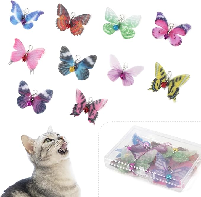 SONGWAY Cat Butterfly Toy Replacement - 10 Pieces Mini Butterfly Cat Toys Replacement, Teaser Wand Toy Attachments, Insect Cat Toys Accessories Parts
