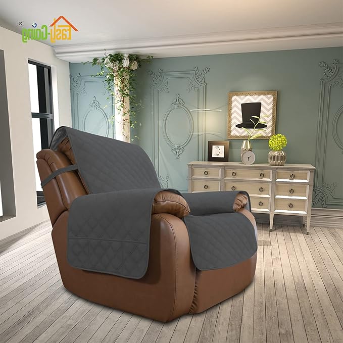 Easy-Going Sofa Slipcover Waterproof Oversized Recliner Chair Cover Non-Slip Fabric Couch Cover for Living Room Washable Furniture Protector for Pets Kids Dog Cat (Oversized Recliner, Dark Gray)