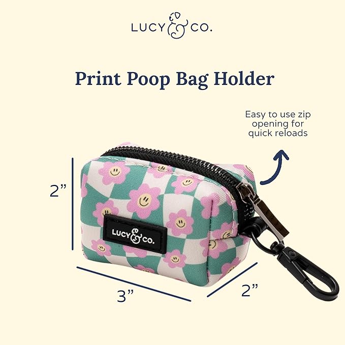 Lucy & Co. Dog Poop Bag Holder - Leak Proof Dispenser with Leash Attachment - Easy Refills - Hygienic Pet Poop Pickup - Green Pink Smiley
