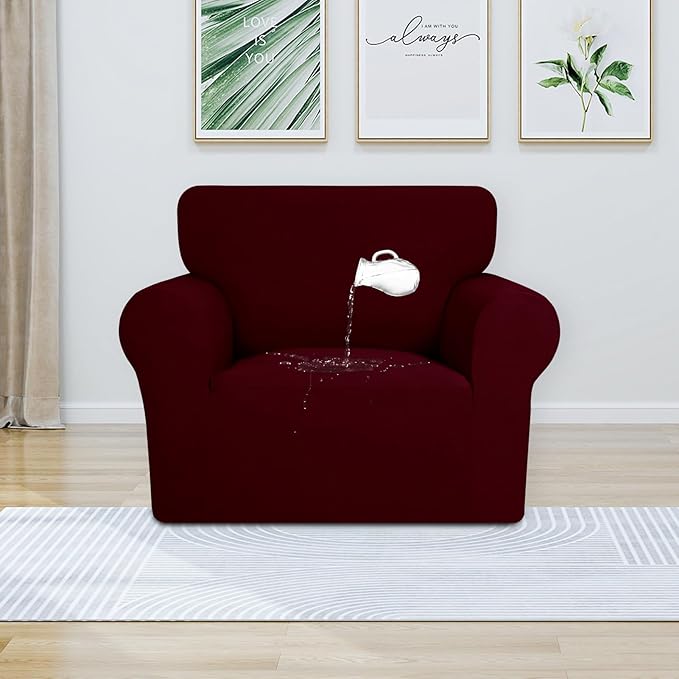 PureFit 100% Dual Waterproof Couch Cover Slipcovers for Couches and Sofas - Stretch Non Slip Fleece Sofa Covers Washable, Leakproof Furniture Protector for Kids, Pets, Dog (Chair, Wine)