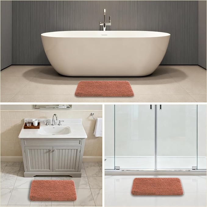 Rust Bathroom Rugs 17"x24" - High-Density Microfiber Bath Mat, Fluffy Non Slip Absorbent and Washable Bathroom Mat - Ideal for Small Spaces, Vanity, Toilet, or Pet Mat