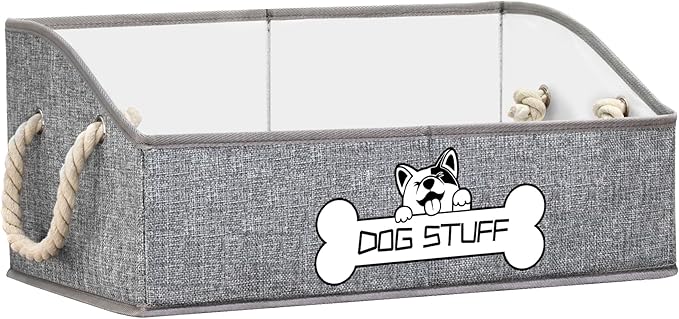 Collapsible Fabric Dog Toy Box and Storage Bin With Handle - Trapezoid Basket Chest Organizer for Pet Toys, Blankets and Accessories,Light Grey
