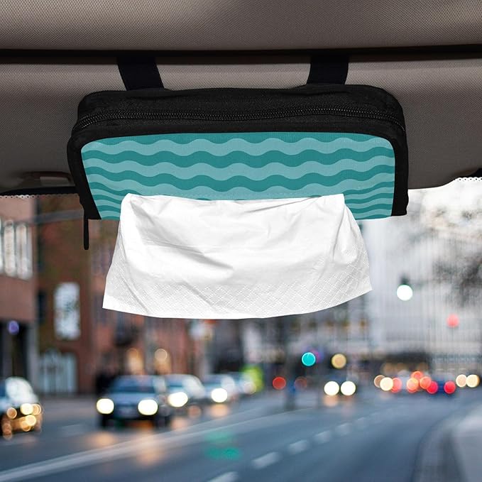 Car Tissue Holder Car Napkin Holder Car Tissue Box Dispenser Storage Case Sun Visor Mask Holder with Adjustable Straps Reusable Refillable Sea Wave