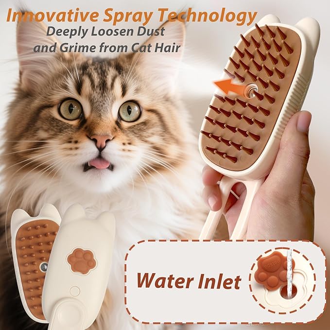 4 in 1 Cat Steam Brush for Shedding,Rechargeable Steam Brush for Cats and Dogs，Anti-Static, Massage, Cleaning, Shedding & Combing All in One for Grooming Multi-Functional Pet Brushes
