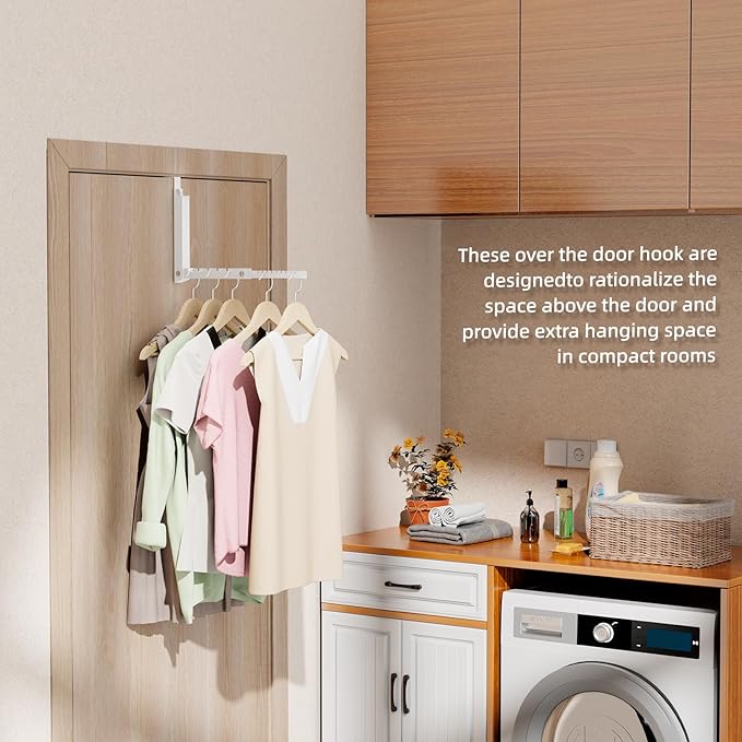 BAKON Over The Door Hooks, Small Space Double Folding Portable Over The Door Drying Rack for Laundry, Bathroom, Bedroom, Travel Storage and Drying (1Pack,White)