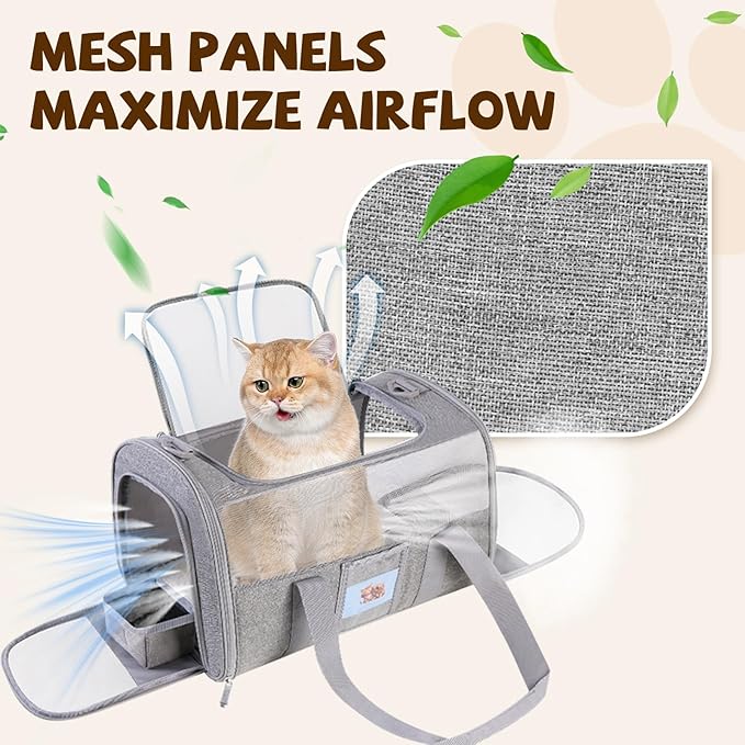 FOORLON Cat Carrier Soft for Pets Up to 25 Lbs, Cat Travel Bag with Padded Shoulder Strap and Detachable Cat Food Bowl, Pet Dog Carriers for Small Dogs Travel Puppy Carry Airline Approved, Grey