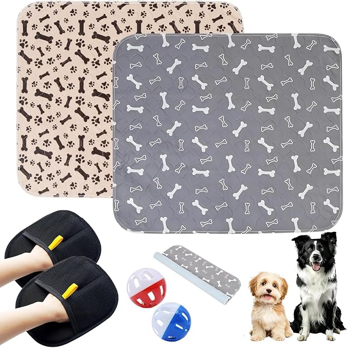 2PC Puppy Pads with Pheromones, Washable Puppy Pee Pads for Dogs Reusable Puppy Pads for Dogs and Cats - Leak & Odor Proof, Non-Slip Base Training Pads for Home & Travel(with Pet Hair Removal Gloves)