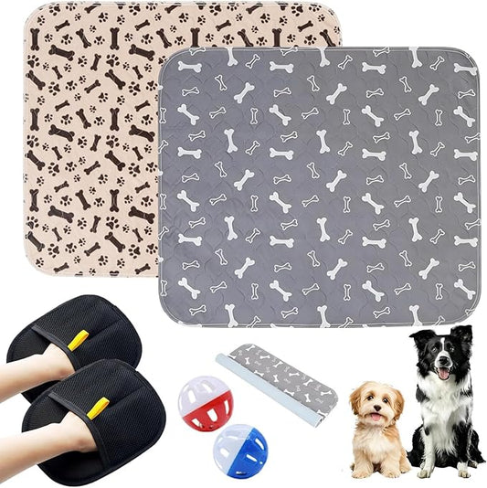 2PC Puppy Pads with Pheromones, Washable Puppy Pee Pads for Dogs Reusable Puppy Pads for Dogs and Cats - Leak & Odor Proof, Non-Slip Base Training Pads for Home & Travel(with Pet Hair Removal Gloves)