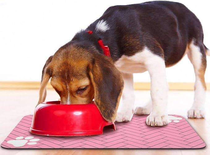 Dog Food Mats,Cat Absorbent Water Bowl Feeding Mats Pet Placemats for Food and Water Pink Wood 12 * 20 inch