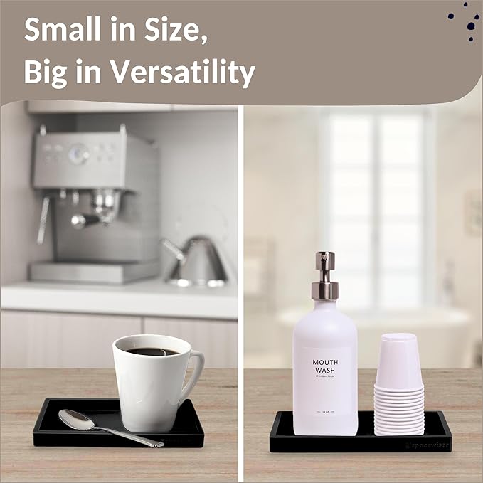 Spacewiser Countertop and Vanity Tray - 2 PC Small 7.7" Silicone Bathroom Trays, Kitchen Soap Tray, Dish Sponge Soap Holder Kitchen Sink Organizer Caddy, Bathroom Counter Trays for Lotion Dispenser