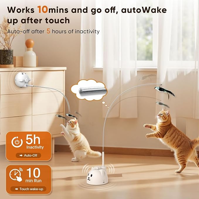 Interactive Cat Toys for Indoor Cats - Automatic Flying Bird Feather Toy, USB Rechargeable Electric Cat Teaser with Strong Sticky Base, Smart Motion Self-Play Toy for Bored Cats(Yellow)