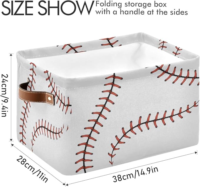 AUUXVA Baseball Storage Basket, Sports Theme Softball Large Storage Bins Box with Handles, Easter Gift Baskets Ideal for Baby Kids, Room Nursery Decor, Organizing Clothes, Toys, Books, Collapsible
