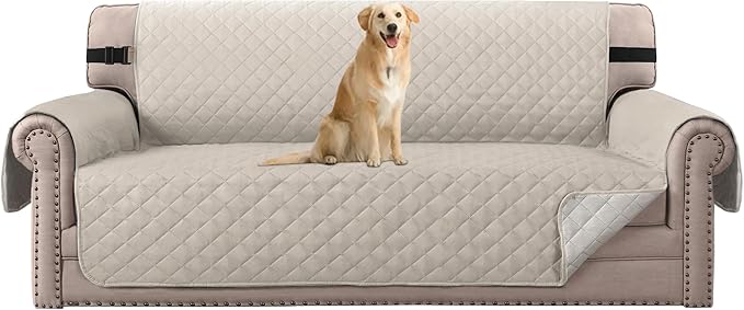 H.VERSAILTEX Sofa Protector for Dogs/Cats/Pets Sofa Slipcover Quilted Furniture Protector with Non Slip Elastic Strap Water Resistant Sofa Covers Seat Width: 66" (Sofa, Pale Oak)