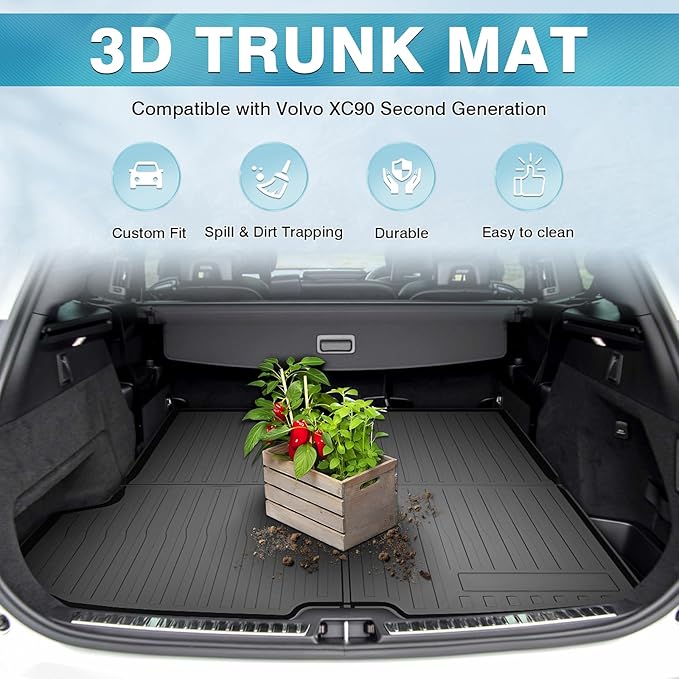 Mixsuper Custom Fit Cargo Liner for Volvo XC90 2016-2025, Trunk Liner for XC90 Accessories All Weather Cargo Mat Behind 2nd Row Anti-Slip Black