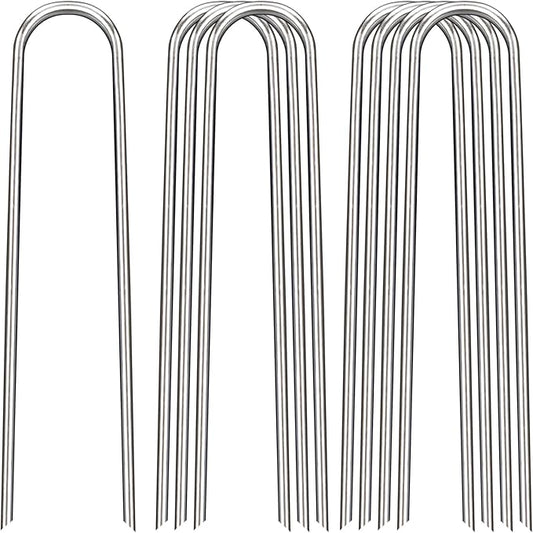 12 Inch Landscape Staples, 12/25/50/100 Pack Galvanized Garden Stakes, 8 Gauge Heavy Duty U-Shaped Ground Stakes for Weed Barrier Fabric, Irrigation Tubing, Fence, Outdoor Decorations