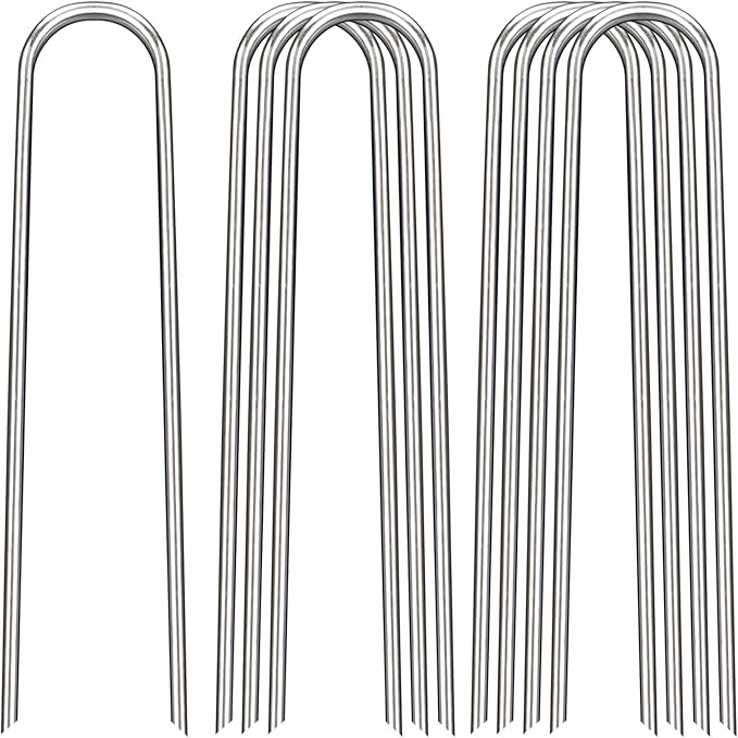 12 Inch Landscape Staples, 50 Pack Galvanized Landscape Stakes Heavy Duty 8 Gauge U-Shaped Garden Stakes, Ground Stakes for Weed Barrier Fabric, Irrigation Tubing, Fence, Outdoor Decorations