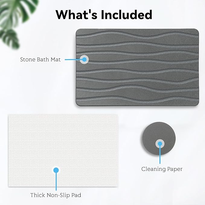 Bath Stone Mat, Fast-Absorbing, Quick-Dry, and Non-Slip Bathroom Mat, Inspired Diatomaceous Earth Bath Mat, Charcoal Gray-River