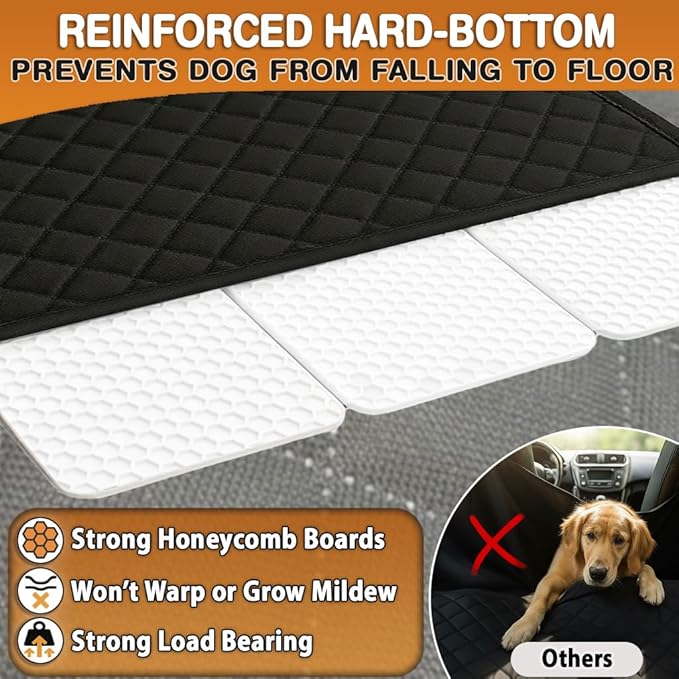 Back Seat Extender for Dogs – Hard Bottom Car Seat Cover for Dogs, Waterproof Rear Seat Protector with Mesh Window & Side Flaps, Fits Cars, SUVs, Trucks, Extra Space & Comfort