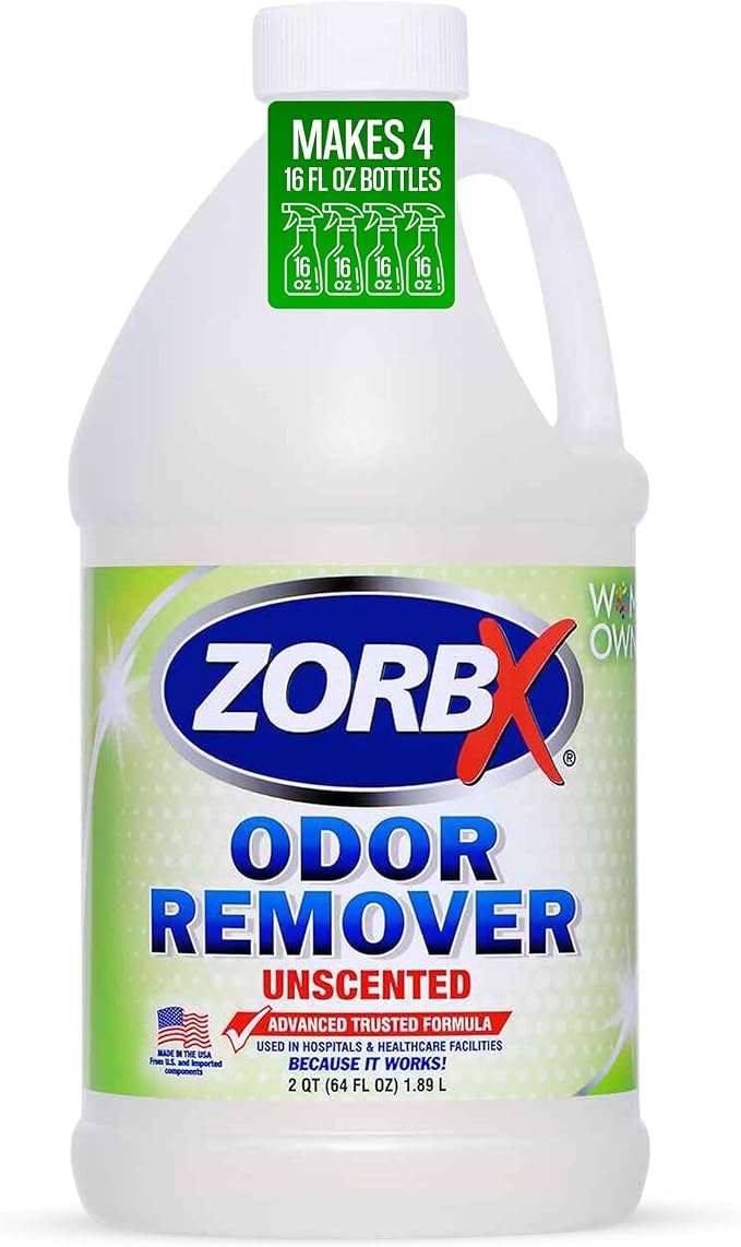 ZORBX Unscented Odor Eliminator for Strong Odor 64 oz - Used in Hospitals & Healthcare Facilities - Advanced Trusted Formula, Fast-Acting Odor Remover Spray for Dog, Cat, House & Carpet