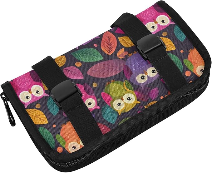 Car Tissue Holder Car Napkin Holder Car Tissue Box Dispenser Storage Case Sun Visor Mask Holder with Adjustable Straps Reusable Refillable Black Owl and Leaves