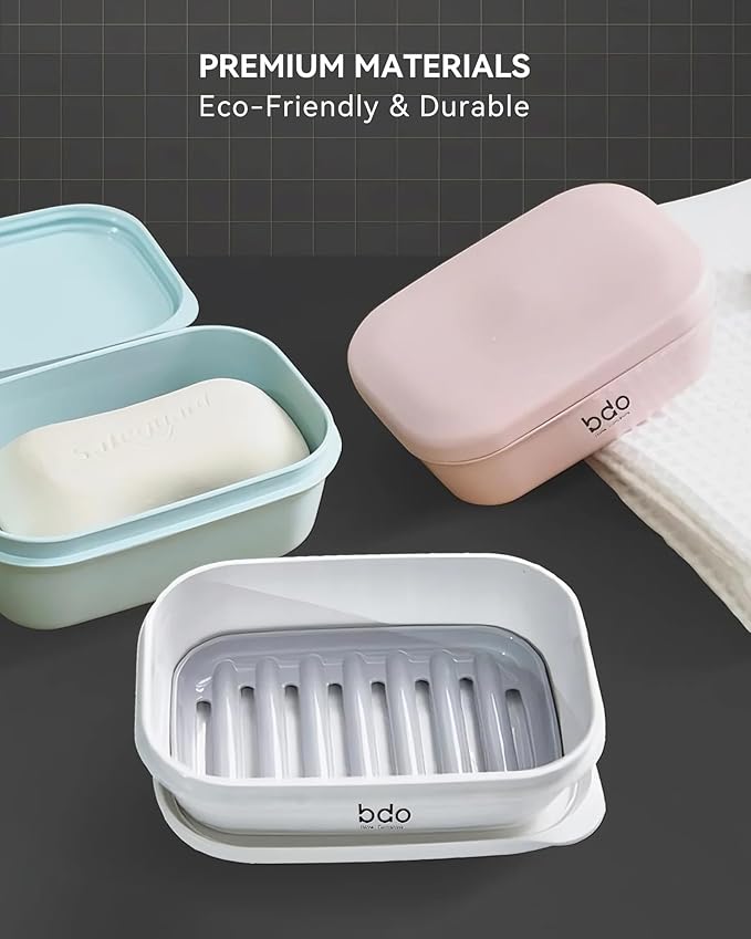 Travel Essentials Soap Holder with Lid,Leakproof Soap Dish with Drainage Layer, Portable Travel Soap Bar Case for Camping, Gym, Bathroom,Kitchen,Dormitory,Hotel(Pink)