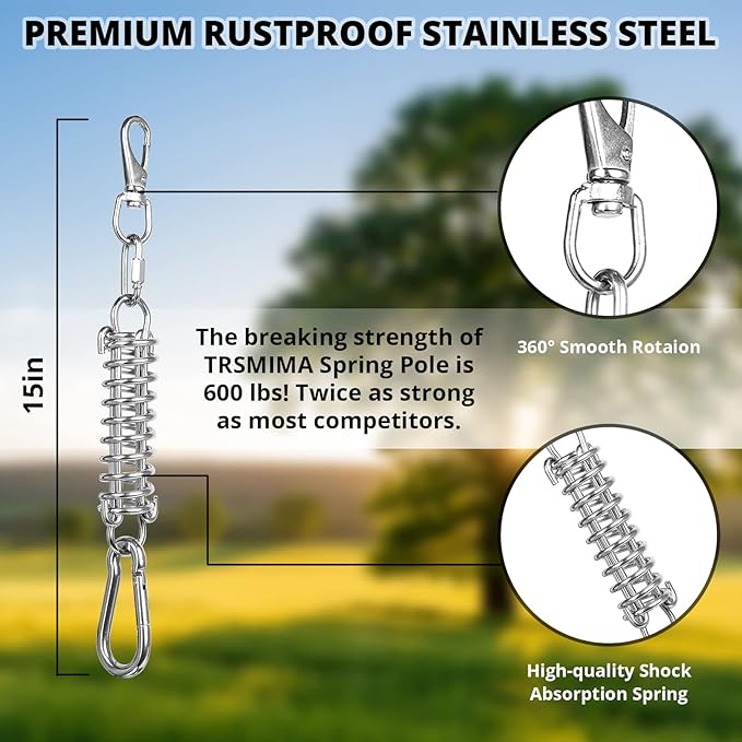 TT TRSMIMA Spring Pole Rope Toys: Rope Pull & Tug of War with a Big Spring Pole Kit & 2 Strong 16ft Toys - Muscle Builder Interactive Toy for Pitbull Medium to Large Dog