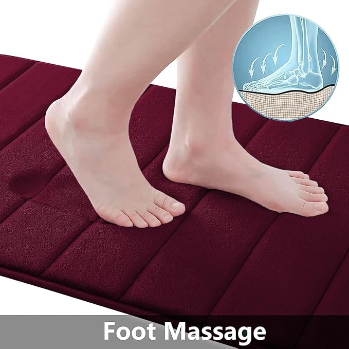 Buganda Memory Foam Bath Mat, 47" x 24", Ultra Soft and Non-Slip Bathroom Rugs, Water Absorbent and Machine Washable Bath Rug Runner for Bathroom, Shower, and Tub, Burgundy