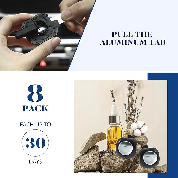 Car Air Freshener Vent Clips, 8 Pack, Provides Long-Lasting Scent, Up to 240 Days, Odor Eliminator (New Car Scent)