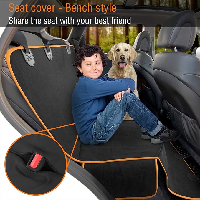 Active Pets Dog Car Seat Cover Car Seat Protector- Dog Seat Cover for Back Seat of SUVs, Trucks, Cars - Waterproof & Convertible Hammock for Car Backseat - Travel Accessories -Orange, XL
