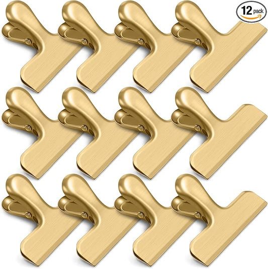 12 Pack Chip Clips, Stainless Steel Chip Bag Clips, Food Clip, Heavy Duty Bag Clip for Food Storage, Perfect for Kitchen Office Usage(Gold)