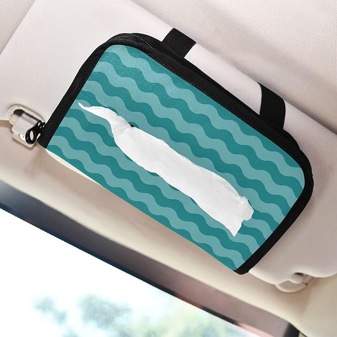 Car Tissue Holder Car Napkin Holder Car Tissue Box Dispenser Storage Case Sun Visor Mask Holder with Adjustable Straps Reusable Refillable Sea Wave