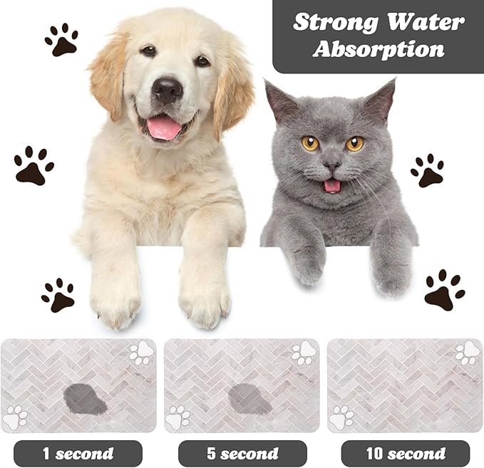 Dog Food Mats,Cat Absorbent Water Bowl Feeding Mats Pet Placemats for Food and Water Wood 17 * 30 inch