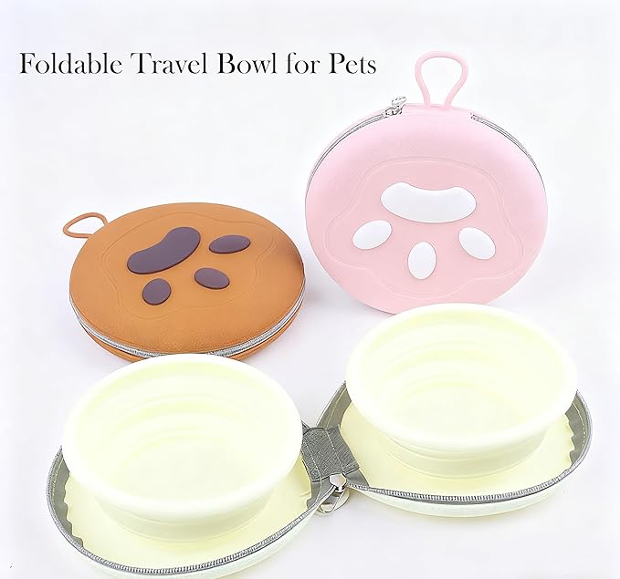 Collapsible Dog Bowls,2-in-1 Pet Bowls with Zipper Carrying Case and Carabiner Clip for Traveling Hiking Camping Walking,Pink