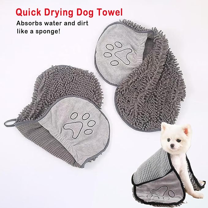 Quick Dry pet Dog Towels,Ultra Absorbent Microfiber, Suitable Dog and cat Bath Towel, Comfortable Hand Pockets, Indoor Outdoor Use,Durable Material,Machine Washable (24.4 * 9.8in)