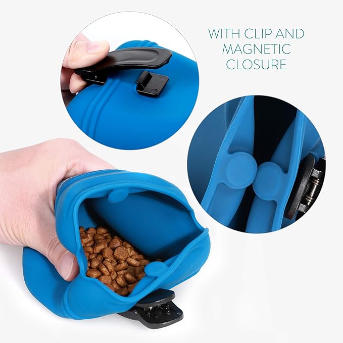 Navaris Silicone Dog Treat Pouch - Training Pet Puppy Bag Pocket Snack Treat Food Holder with Clip for Belt for Dog Walks - Set of 2