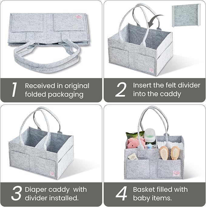 Upgraded Baby Diaper Caddy Organizer, Portable Nursery Storage Bin with Handle, Side Pockets Car Organizer for Diapers and Baby Wipes Essentials, Registry Gift Baskets (1Pcs-Large-Grey)
