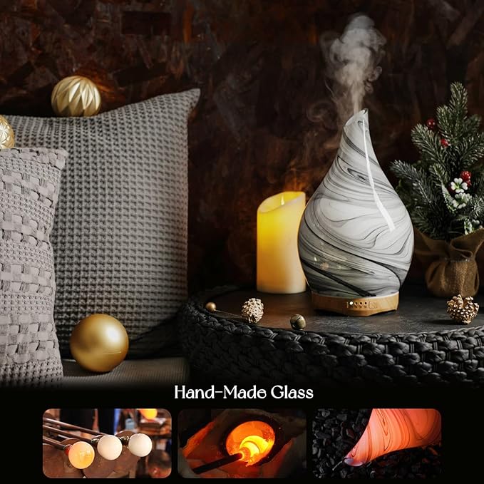 Porseme 280ml Essential Oil Diffuser Glass Color Changing Aroma Air Diffusers Aromatherapy Ultrasonic Cool Mist Humidifier 7 Running Hours Waterless Auto-Off for Sleeping, Yoga, Office, Spa (Ink)