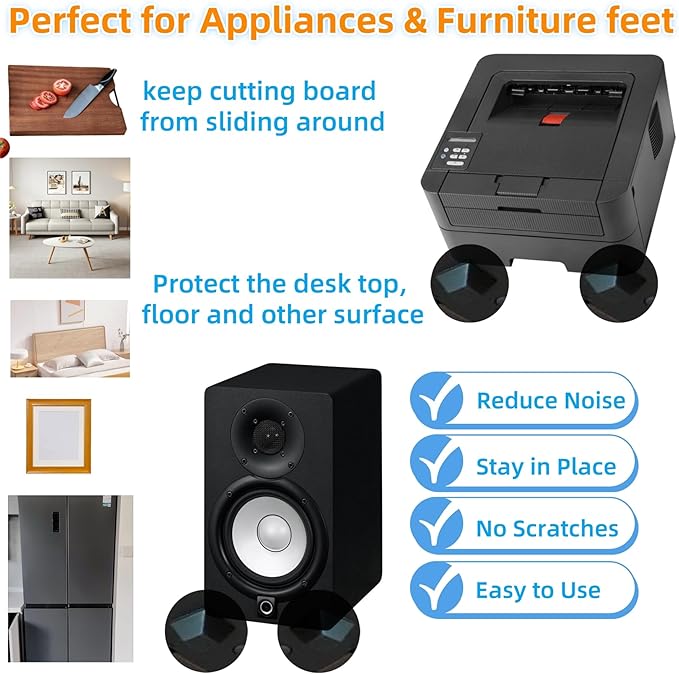 Furnigear Rubber Feet Self Adhesive Pads Door Bumpers Large - Stick on Feet for Electronics, Speakers, Furnitures, Appliances, Audio Equipment, Laptop - Black Tall Square (54pcs)