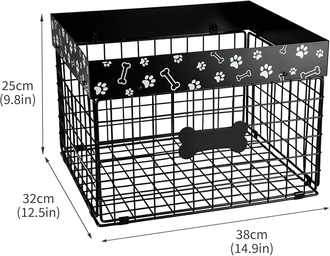 Geyecete Large Dog Toy Organizer - Chew-Proof Wire Folding Basket - Personalizable Dog Toy Box - Caddy - Black