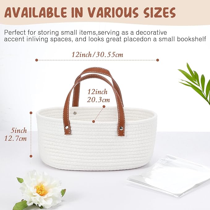 Valentine's Day Empty Woven Gift Basket with PU Leather Handle and Bag 12" x 8" x 5"Cotton Rope Basket Organizer for Pet Toy Storage Baby Shower Birthday Party Wrapping Gift(12*8*5 Inch)